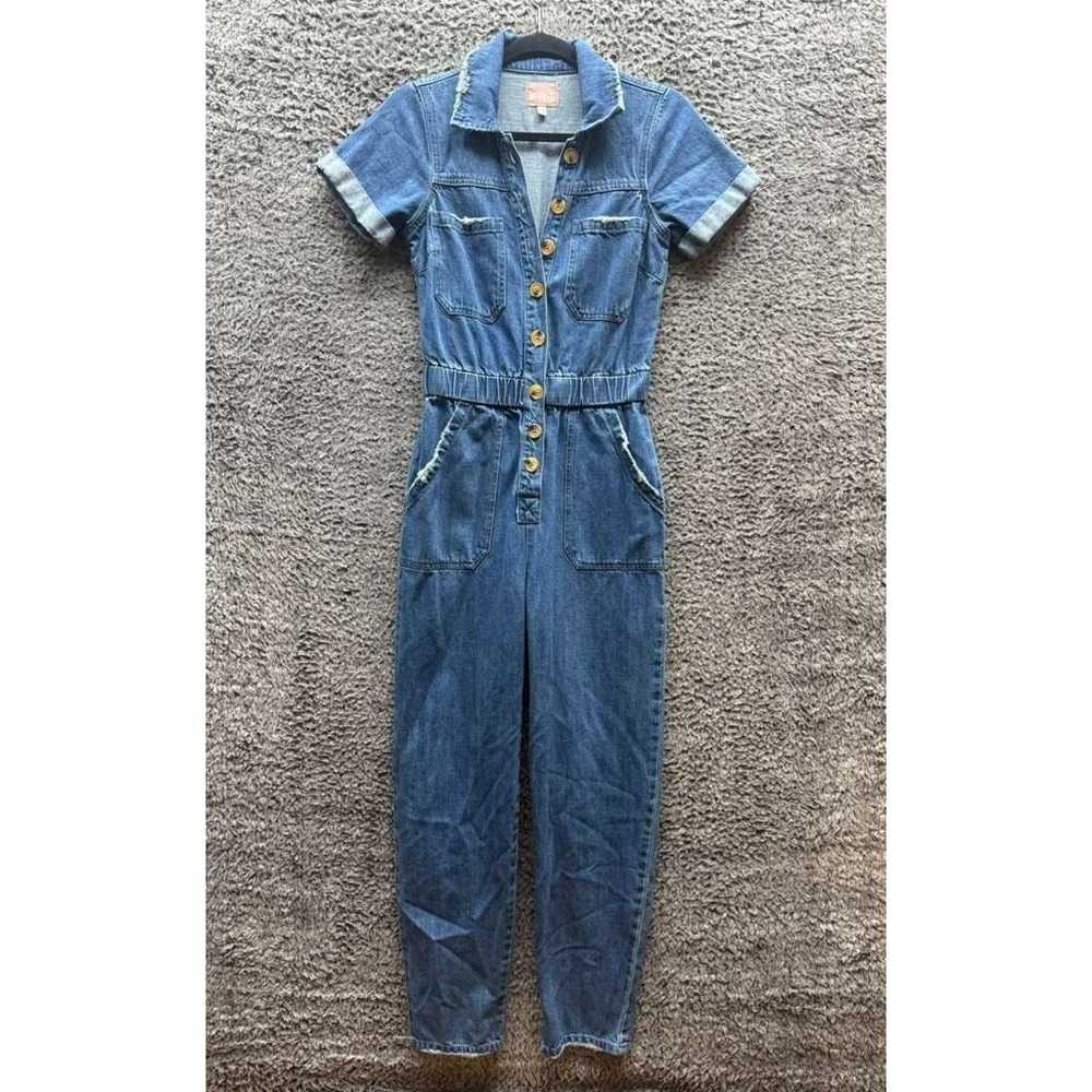 Show Me Your‎ Mumu Revolve Emery Distressed Denim Jumpsuit Blue Womens Size XS